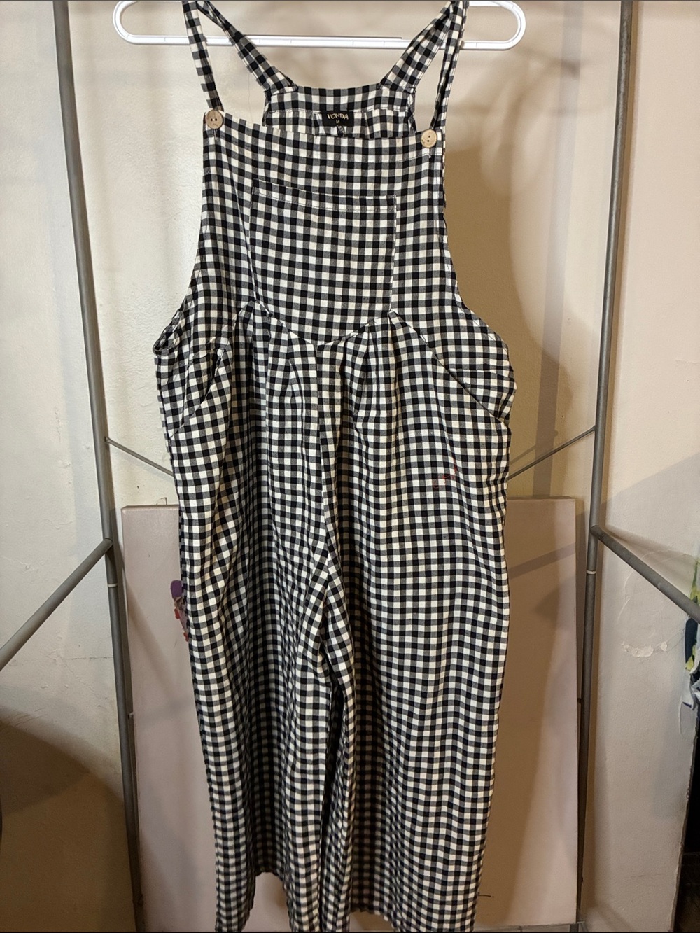 Gingham Wide-Leg Jumpsuit in Black & White